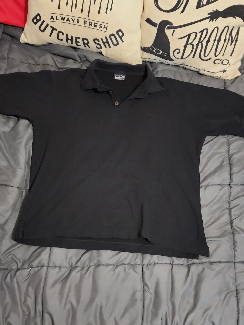Patagonia Mens Black Organic Cotton Polo Shirt Size Medium 21x25